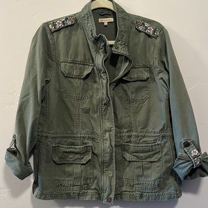 Army Green Floral Embellishment utility jacket